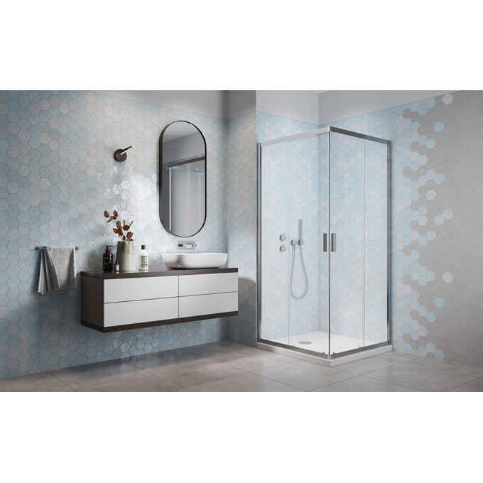 Комплект Radaway: душова кабіна Alienta D Chrome + піддон Lupo 10258090-01-01KL500 (90x80 см, прозоре скло, профіль хром, з сифоном), Доступні розміри: 90 x 80, фото , изображение 2