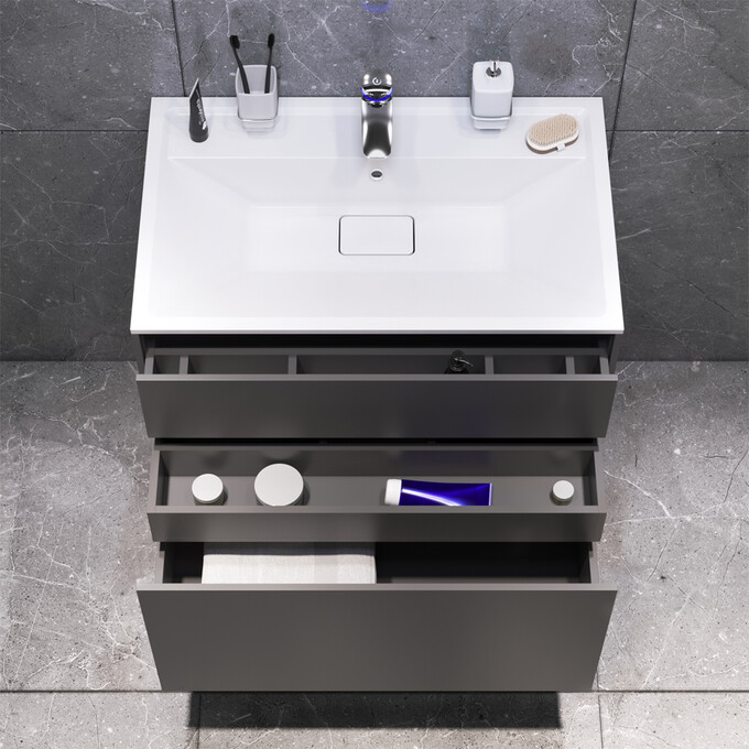 Комплект мебели Am.Pm Inspire V2.0 M50AFHX0803GM+M50AWPC0801WG+M50ACHX0406GM (80 см, графит, тумба + раковина + пенал), Доступные размеры: 80, фото 4