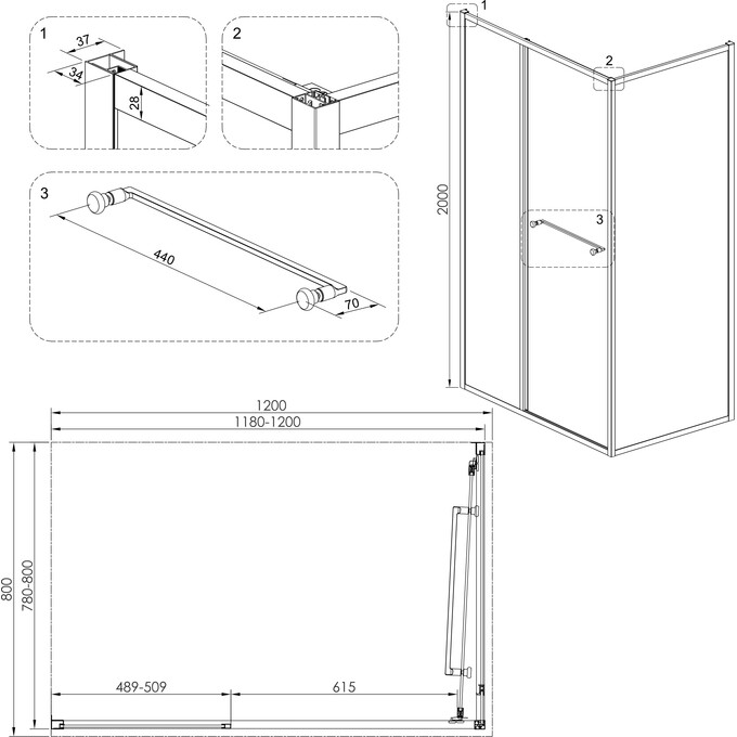 Душова кабіна Volle Cruze 1047.134701 (120x80 см, скло прозоре, профіль хром), Доступні розміри: 120 x 80, Колір виробника: хром, фото , изображение 6