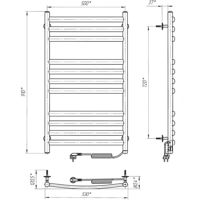 Электрический полотенцесушитель Laris Классик Премиум П11 S3 73207805 (500x900, хром/белый/черный/золото/бронза, правый, сенсорный, с таймером), Доступные размеры: 500 x 900, Подключение полотенцесушителя: правое, фото 6