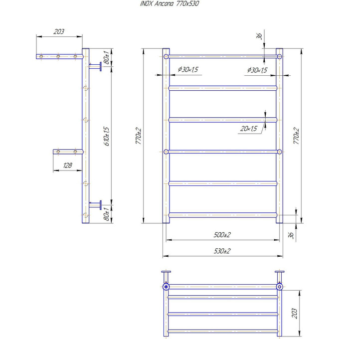 Водяной полотенцесушитель Mario Inox Анкона 1.8.044544.P (530x770, с полкой), фото 4