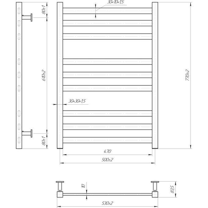 Водяной полотенцесушитель Mario Inox Чикаго 1.7.044627.P (530x770, белый глянец/белый матовый/бронза/графит/золото/черный матовый/хром), Доступные размеры: 530 x 770, фото 7