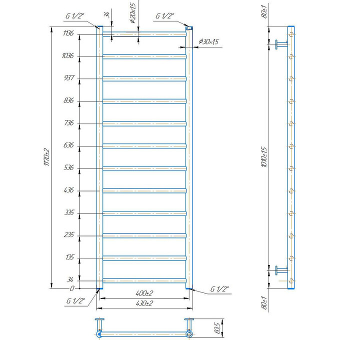 Водяна рушникосушарка Mario Inox Флет 1.8.044567.P (430x1170, білий глянець/білий матовий/бронза/графіт/золото/чорний матовий/хром), Доступні розміри: 430 x 1170, фото , изображение 5