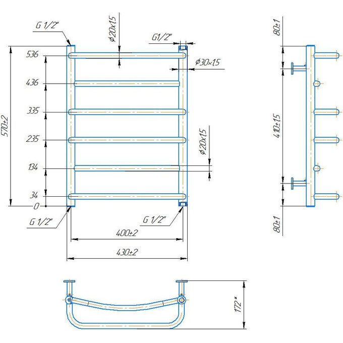 Водяной полотенцесушитель Mario Inox Люкс 1.074.044575.0 (430x570, белый глянец/белый матовый/бронза/графит/золото/черный матовый/хром), Доступные размеры: 430 x 570, фото 4