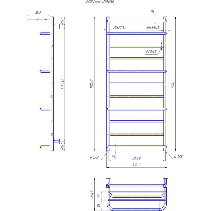 Водяной полотенцесушитель Mario Inox Люксор 1.7.044587.P (530x1170, белый глянец/белый матовый/бронза/графит/золото/черный матовый/хром), Доступные размеры: 530 x 1170, фото 4