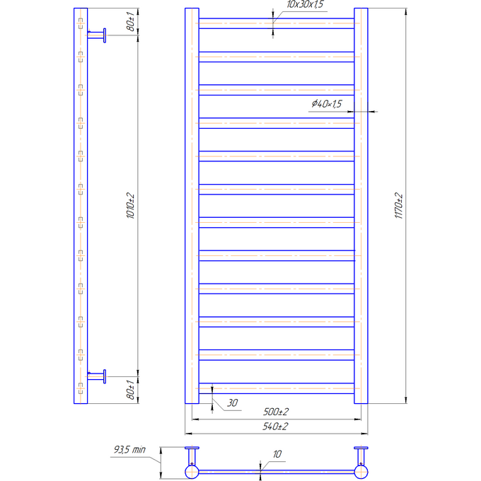 Водяной полотенцесушитель Mario Inox Модена 1.7.044596.P (540x1170, белый глянец/белый матовый/бронза/графит/золото/черный матовый/хром), Доступные размеры: 540 x 1170, фото 4