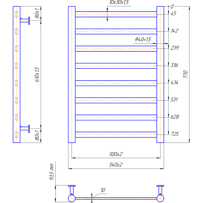 Водяной полотенцесушитель Mario Inox Модена 1.7.044595.P (540x770, белый глянец/белый матовый/бронза/графит/золото/черный матовый/хром), Доступные размеры: 540 x 770, фото 4