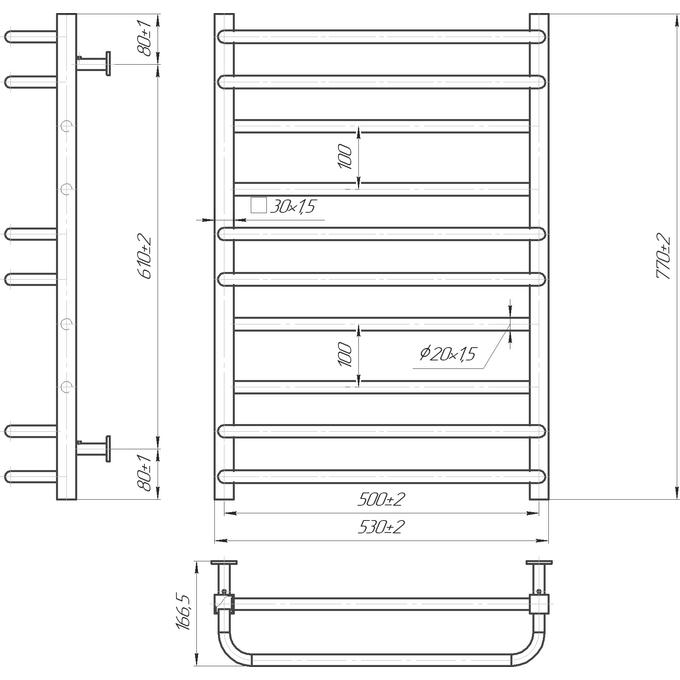 Водяной полотенцесушитель Mario Inox Премиум Люкс 1.7.044600.P (540x770, белый глянец/белый матовый/бронза/графит/золото/черный матовый/хром), Доступные размеры: 540 x 770, Подключение полотенцесушителя: нижнее, фото 4