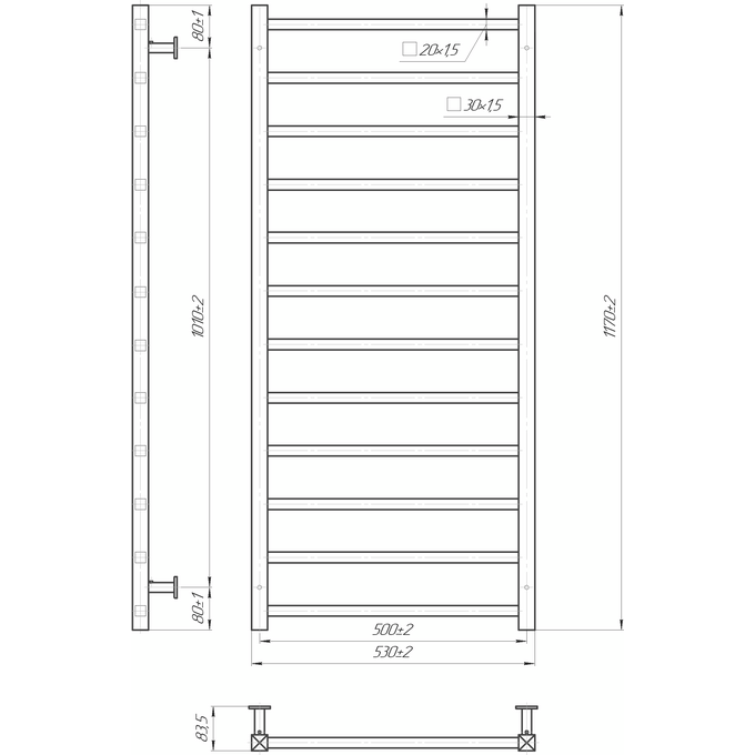 Водяной полотенцесушитель Mario Inox Токио 1.073.044616.0 (530x1170, белый глянец/белый матовый/бронза/графит/золото/черный матовый/хром), Доступные размеры: 530 x 1170, фото 7
