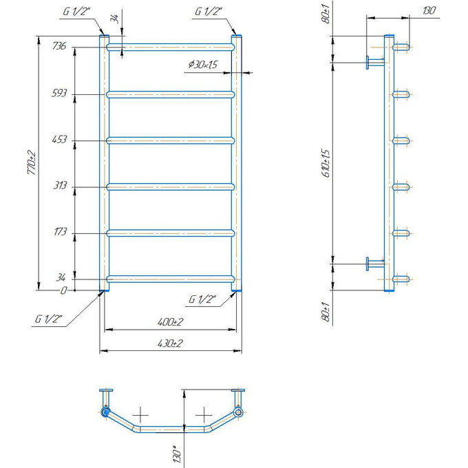 Водяной полотенцесушитель Mario Inox Трапеция 1.8.044618.P (430x770, белый глянец/белый матовый/бронза/графит/золото/черный матовый/хром), Доступные размеры: 430 x 770, фото 4