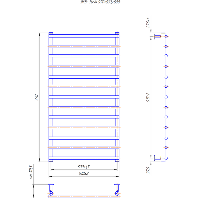 Водяной полотенцесушитель Mario Inox Турин 1.8.044622.P (530x970, белый глянец/белый матовый/бронза/графит/золото/черный матовый/хром), Доступные размеры: 530 x 970, фото 4