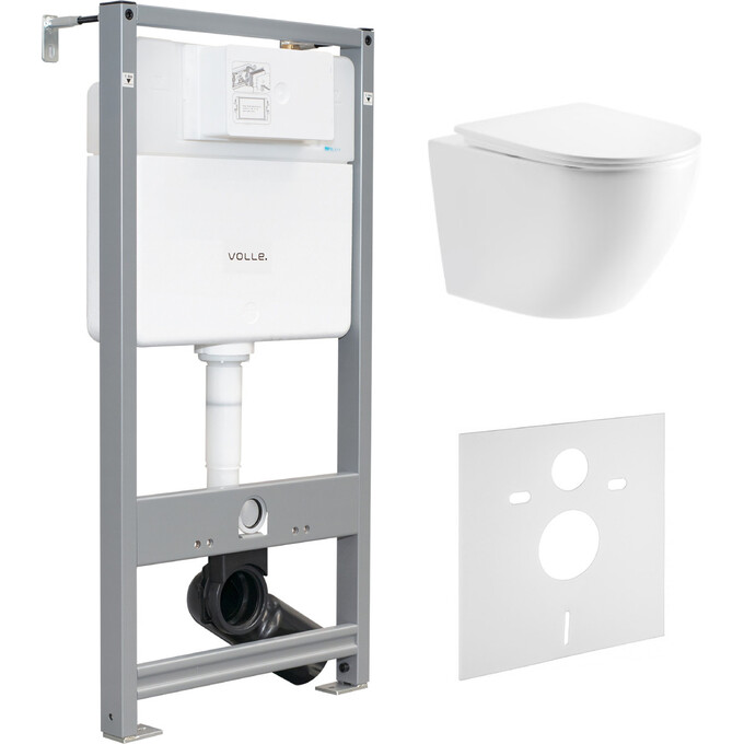 Комплект унитаз с инсталляцией 3 в 1 : подвесной унитаз с сиденьем Imprese Rozkos Twist c06310103 + инсталляция Volle Master EVO 212010 + c звукоизоляционной прокладкой + с креплением к стене, фото 