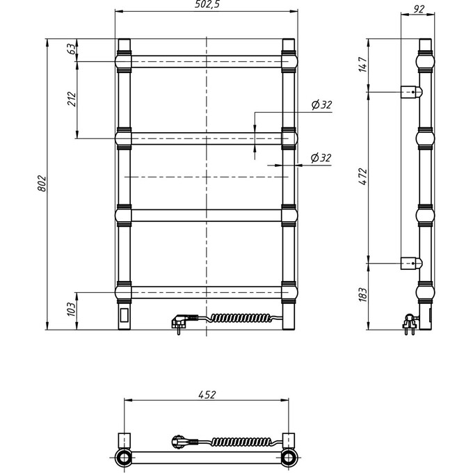 Электрический полотенцесушитель Navin Retro Sensor 10-240033-5080 (500x800, черный муар, правый, сенсорный, с таймером), Доступные размеры: 500 x 800, Цвет производителя: черный муар, Подключение полотенцесушителя: правое, фото 5