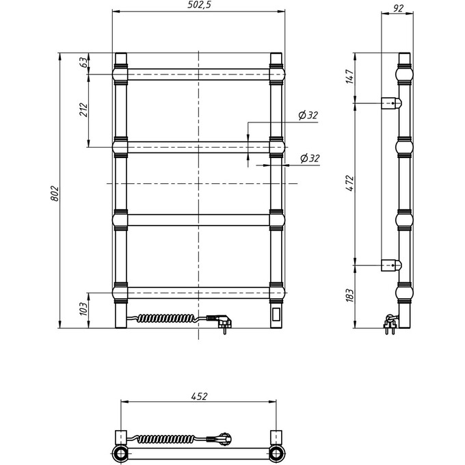 Электрический полотенцесушитель Navin Retro Sensor 10-140133-5080 (500x800, белый бархат, левый, сенсорный, с таймером), Доступные размеры: 500 x 800, Цвет производителя: белый бархат, Подключение полотенцесушителя: левое, фото 4
