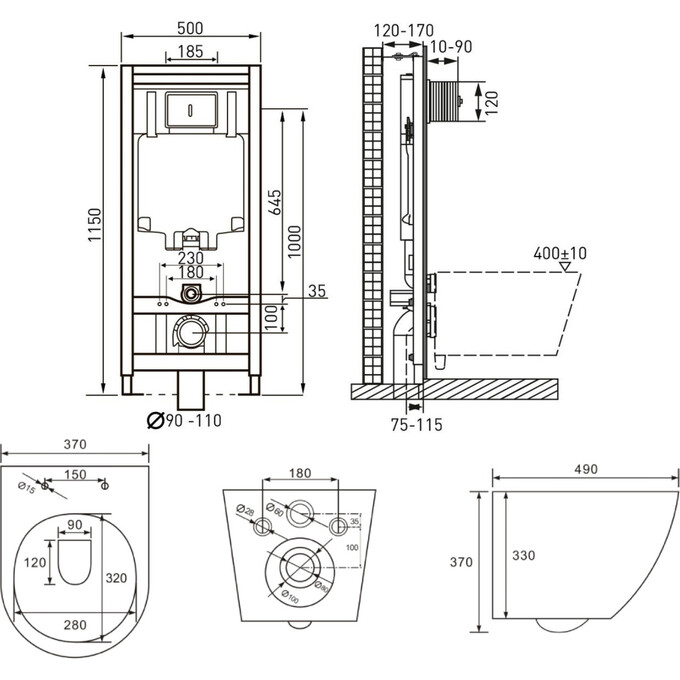 Комплект унитаз с инсталляцией 4 в 1 : подвесной унитаз с сиденьем Volle Amadeus 2.0 Vortice 1313.001000 + инсталляция Volle Master 141515 + клавиша хром + c звукоизоляционной прокладкой + с креплением к стене, Цвет производителя: хром, фото 3