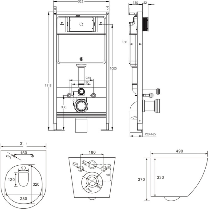 Комплект унитаз с инсталляцией 3 в 1 : подвесной унитаз с сиденьем Volle Amadeus 2.0 Vortice 1313.001000 + инсталляция Volle Master Evo 212010 + c звукоизоляционной прокладкой + с креплением к стене, фото 2