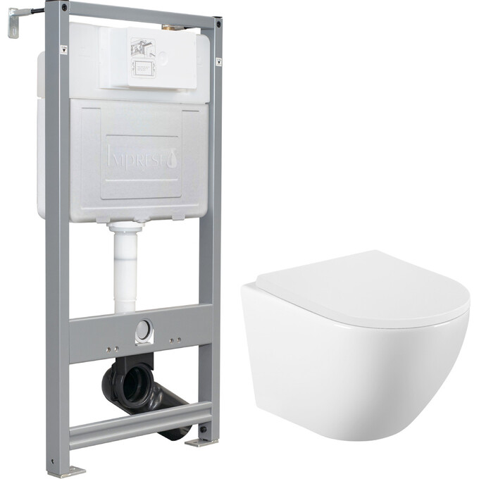 Комплект унитаз с инсталляцией 3 в 1 : подвесной унитаз с сиденьем Volle Amadeus 2.0 Vortice 1313.001000 + инсталляция Imprese I-Frame i1210 + с креплением к стене, фото 