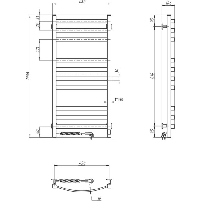 Электрический полотенцесушитель Navin Avalon Sensor 12-103153-4810 (480x1000, белый глянцевый, левый, сенсорный, с таймером), Доступные размеры: 480 x 1000, Цвет производителя: белый глянец, Подключение полотенцесушителя: левое, фото 9
