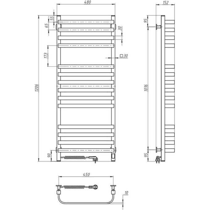 Электрический полотенцесушитель Navin Stugna Sensor 12-249153-4812 (480x1200, черный муар, левый, сенсорный, с таймером), Доступные размеры: 480 x 1200, Цвет производителя: черный муар, Подключение полотенцесушителя: левое, фото 7