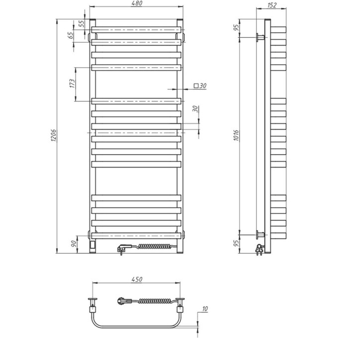 Электрический полотенцесушитель Navin Stugna Sensor 12-149053-4812 (480x1200, белый глянцевый, правый, сенсорный, с таймером), Доступные размеры: 480 x 1200, Цвет производителя: белый глянец, Подключение полотенцесушителя: правое, фото 7