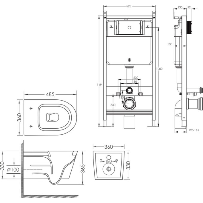 Комплект унитаз с инсталляцией 3 в 1 : подвесной унитаз с сиденьем Imprese Dobry Twist c06802203 + инсталляция Imprese i-Frame i1210 + с креплением к стене, фото 8