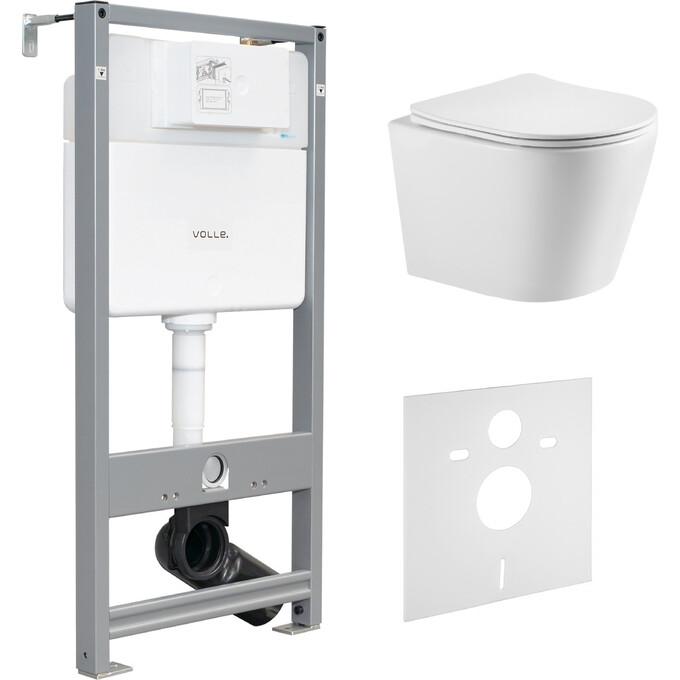 Комплект унитаз с инсталляцией 3 в 1 : подвесной унитаз с сиденьем Imprese Dobry Twist c06802203 + инсталляция Volle Master EVO 212010 + c звукоизоляционной прокладкой + с креплением к стене, фото 