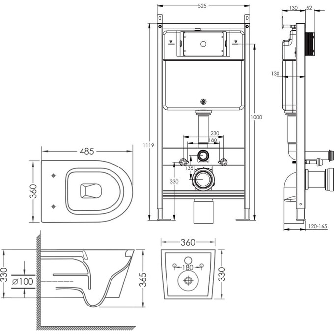 Комплект унитаз с инсталляцией 3 в 1 : подвесной унитаз с сиденьем Imprese Dobry Twist c06802203 + инсталляция Volle Master EVO 212010 + c звукоизоляционной прокладкой + с креплением к стене, фото 2