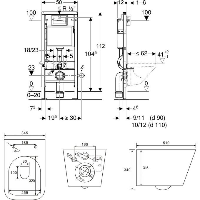 Комплект унитаз с инсталляцией 2 в 1 : подвесной унитаз с сиденьем Volle Libra 2.0 Vortice 1321.001000 + инсталляция Geberit Duofix Delta 458.103.00.1 + с креплением к стене, фото 2