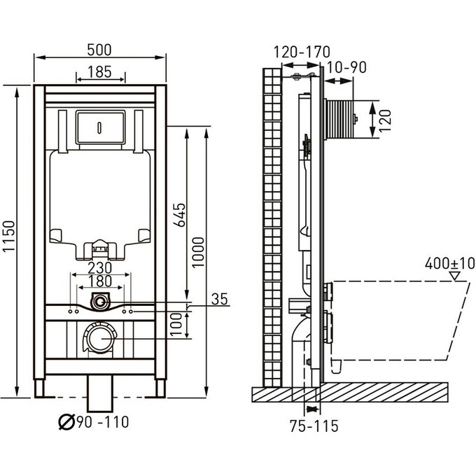 Комплект унитаз с инсталляцией 4 в 1 : подвесной унитаз с сиденьем Volle Libra 2.0 Vortice 1321.001000 + инсталляция Volle Master 141919 + клавиша белая + c звукоизоляционной прокладкой + с креплением к стене, фото 8