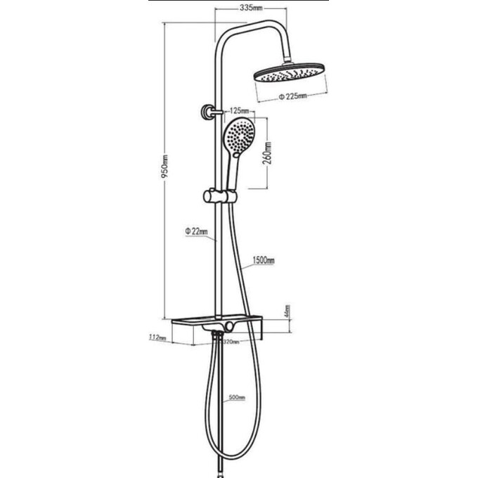 Душевая система Perla Splash PSF2001 (хром/белый, без смесителя, с полкой), фото 2
