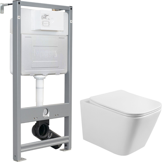 Комплект унитаз с инсталляцией 3 в 1 : подвесной унитаз с сиденьем Volle Libra 2.0 Vortice 1321.001000 + инсталляция Imprese i-Frame i1210 + с креплением к стене, фото 