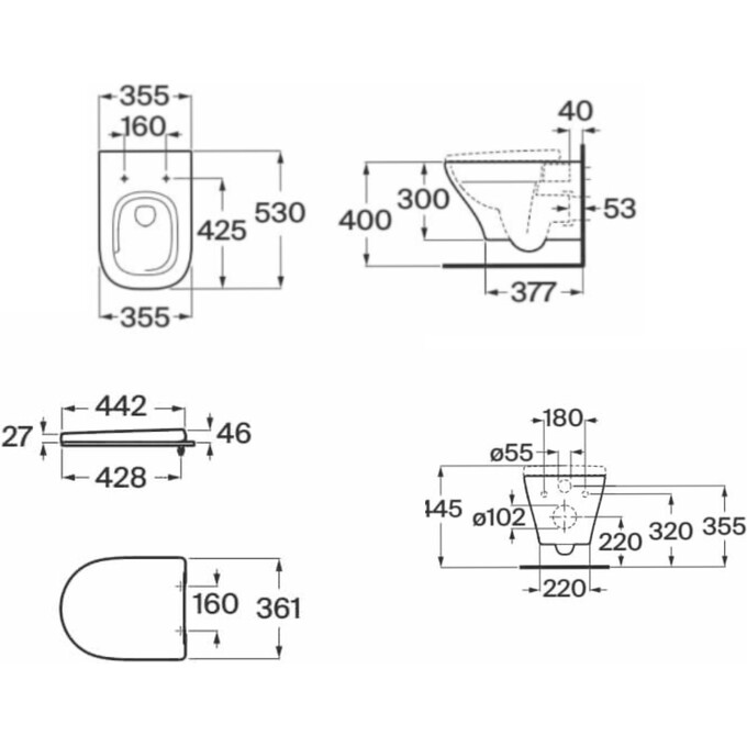 Безобідковий підвісний унітаз Roca Airos Rimless Vortex A34HC10000 (воронкоподібний, з сидінням), фото , изображение 4
