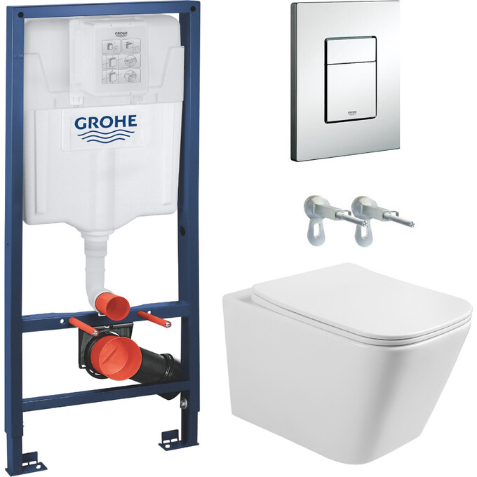 Комплект унитаз с инсталляцией 3 в 1 : подвесной унитаз с сиденьем Volle Libra 2.0 Vortice 1321.001000 + инсталляция Grohe Rapid SL 38772001 + клавиша смыва + крепления, фото 