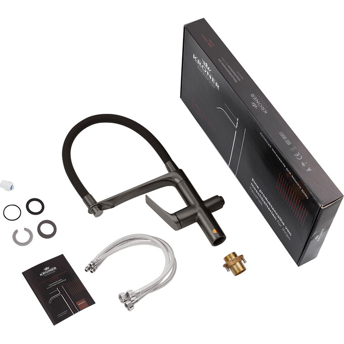 Комплект змішувачів для ванної кімнати та кухні Kroner Graz KRGRP03815GRP010 (GRP03815+GRP010, графіт), фото , изображение 9