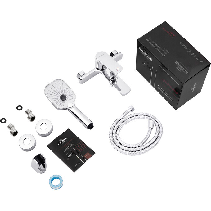 Комплект змішувачів для ванної кімнати та кухні Kroner Makon KRC060C030TC010 (C060+C030-T+C010, хром), Колір виробника: хром, фото , изображение 8