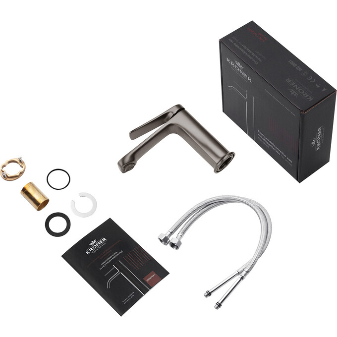 Комплект змішувачів для ванної кімнати та кухні Kroner Makon KRGRP060GRP030TGRP010 (GRP060+GRP030-T+GRP010, графіт), Колір виробника: графіт, фото , изображение 23