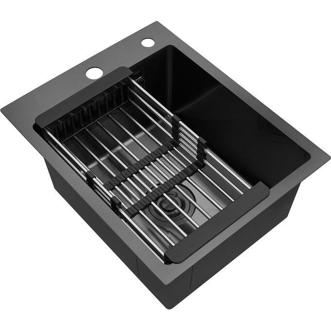 Кухонная мойка Kroner KRP PVD Schwarze-4050HM (40x50 см, 3.0/1.0 мм, с коландером и сифоном), Доступные размеры: 40 x 50, фото 4