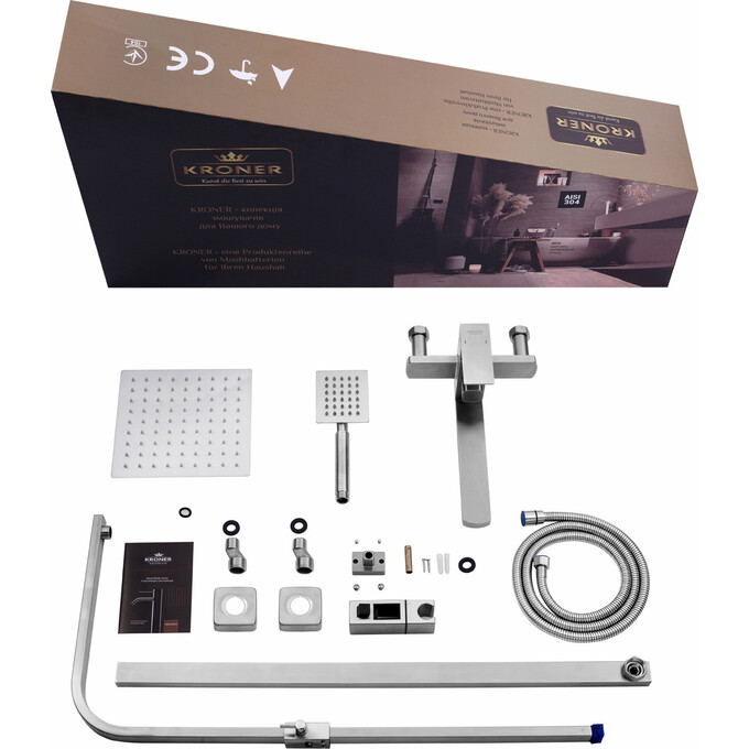 Душевая система Kroner KRP Edelstahl Kubus ESG067 (нержавейка, с изливом), фото 12