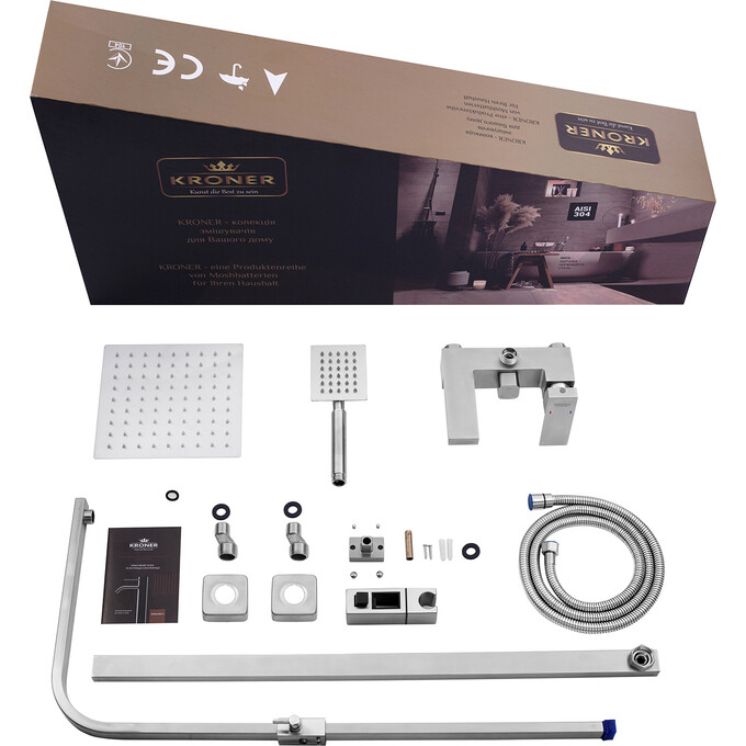 Душевая система Kroner KRP Edelstahl Kubus ESG064 (нержавейка, с изливом), фото 14