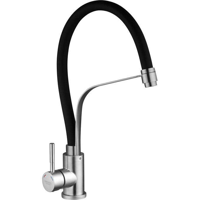 Змішувач для кухні Kroner KRP Edelstahl Klassisch ESG03593BLK (нержавіюча сталь/чорний, з гнучким виливом), Колір виробника: нержавіюча сталь, чорний, фото , изображение 3