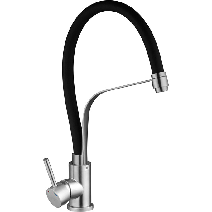 Змішувач для кухні Kroner KRP Edelstahl Klassisch ESG03593BLK (нержавіюча сталь/чорний, з гнучким виливом), Колір виробника: нержавіюча сталь, чорний, фото , изображение 4