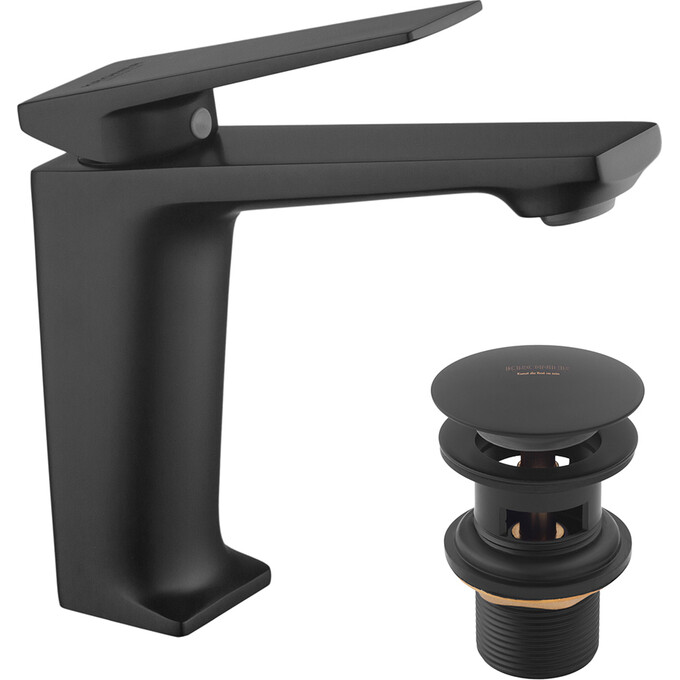 Смеситель для умывальника Kroner KRP Ersel SCH0111BV (черный матовый, с донным клапаном), Цвет производителя: черный матовый, фото 