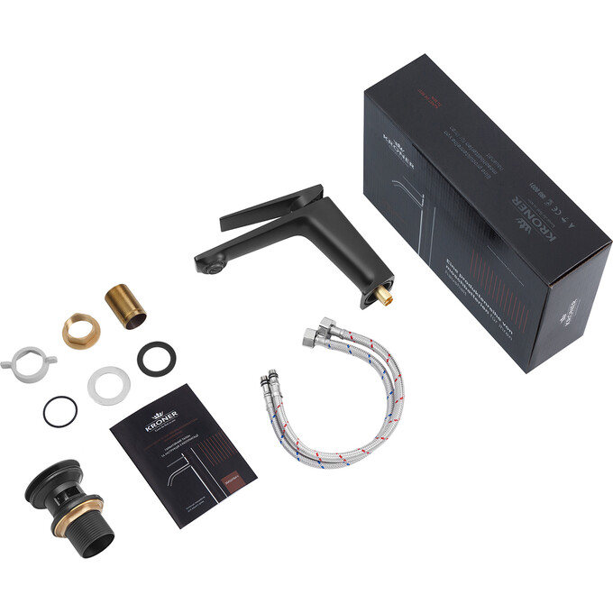 Смеситель для умывальника Kroner KRP Ersel SCH0111BV (черный матовый, с донным клапаном), Цвет производителя: черный матовый, фото 8