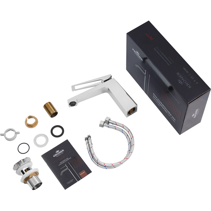 Смеситель для умывальника Kroner KRP Ersel C0110BV (хром, с донным клапаном), Цвет производителя: хром, фото 8