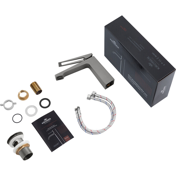 Смеситель для умывальника Kroner KRP Ersel GRP0110BV (графит, с донным клапаном), Цвет производителя: графит, фото 8