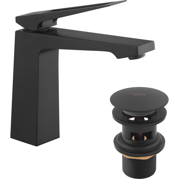 Смеситель для умывальника Kroner KRP Ersel SCH0110BV (черный матовый, с донным клапаном), Цвет производителя: черный матовый, фото 