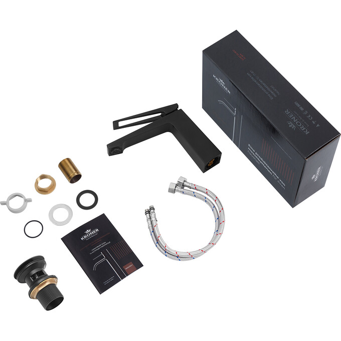 Смеситель для умывальника Kroner KRP Ersel SCH0110BV (черный матовый, с донным клапаном), Цвет производителя: черный матовый, фото 8