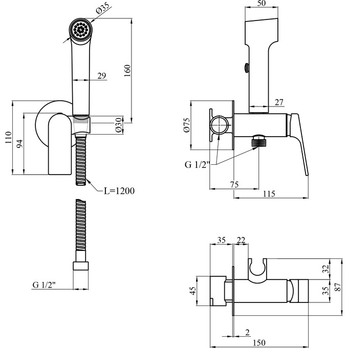 Гігієнічний душ із змішувачем Kroner KRP Graz GRP082 (графіт, прихованого монтажу), Колір виробника: графіт, фото , изображение 8