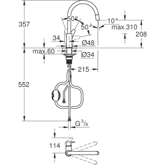 Смеситель для кухни Grohe StartCurve 30562000 (с выдвижной лейкой), фото 10