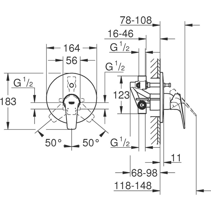 Змішувач прихованого монтажу Grohe Start Flow 29117000 (внутрішня частина в комплекті), фото , изображение 4